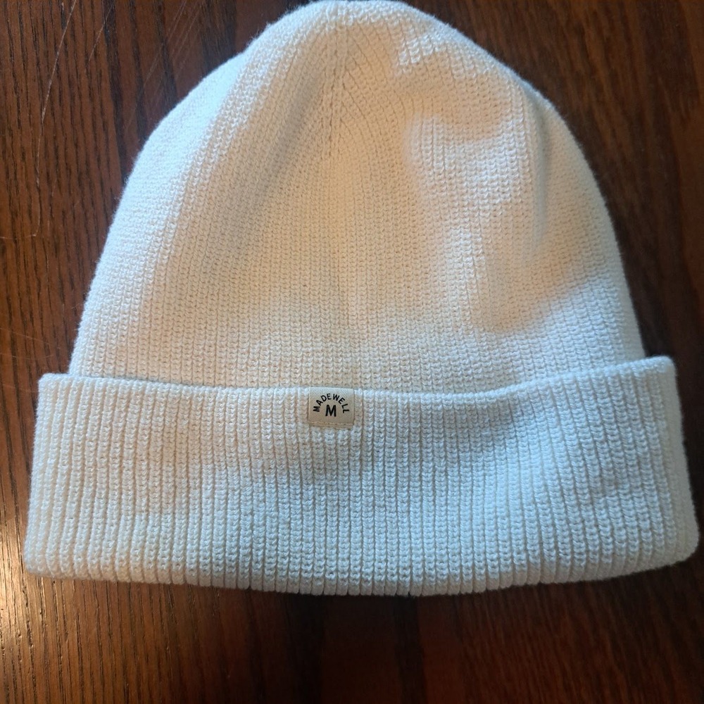 Madewell Resourced Cotton Cuffed Beanie Hat Cream White MB609 OS NEW